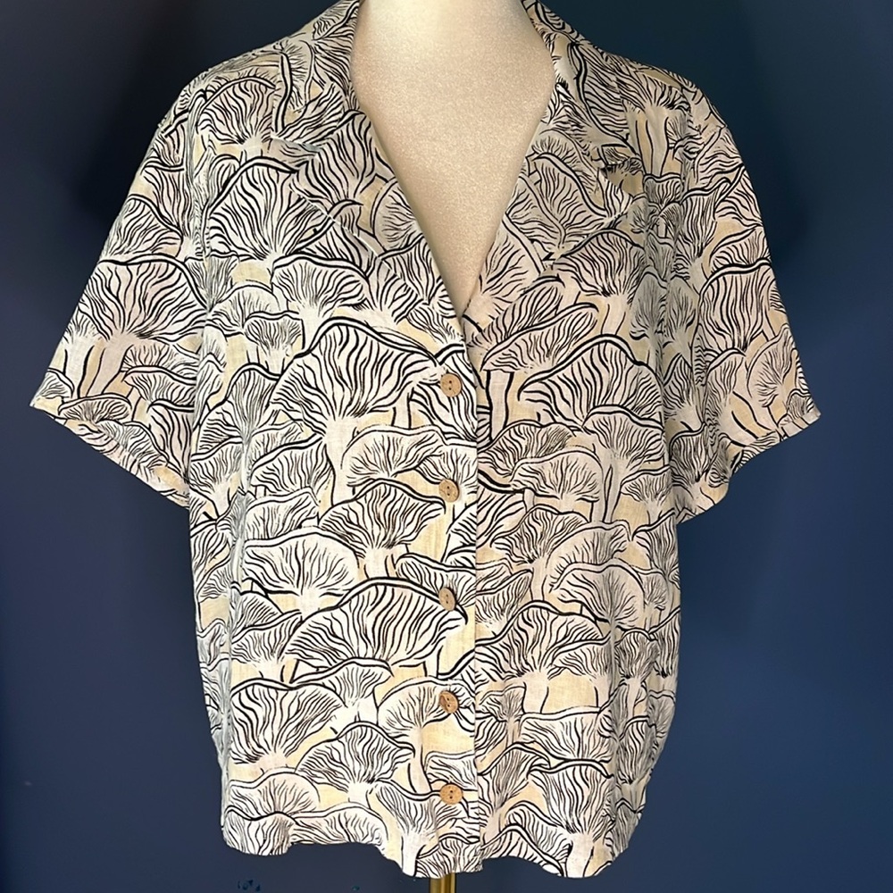 Rachel Zoe Cream and Black Botanical Print Button-Down Shirt
